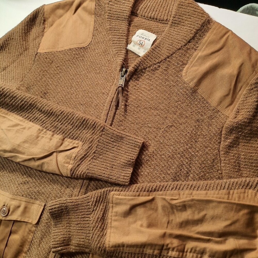 Fossil 54 Mens M Shooting Sweater Rabbit Hair Wool Blend Elbow Shoulder Patch